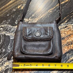 BRIGHTON chocolate brown messenger style pebbled leather crossbody bag.